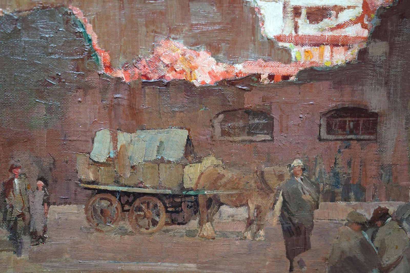 Edwin Glasgowtown Landscape With Figures   British 1930's Post Impressionist Oil Painting Art1936 photo buy