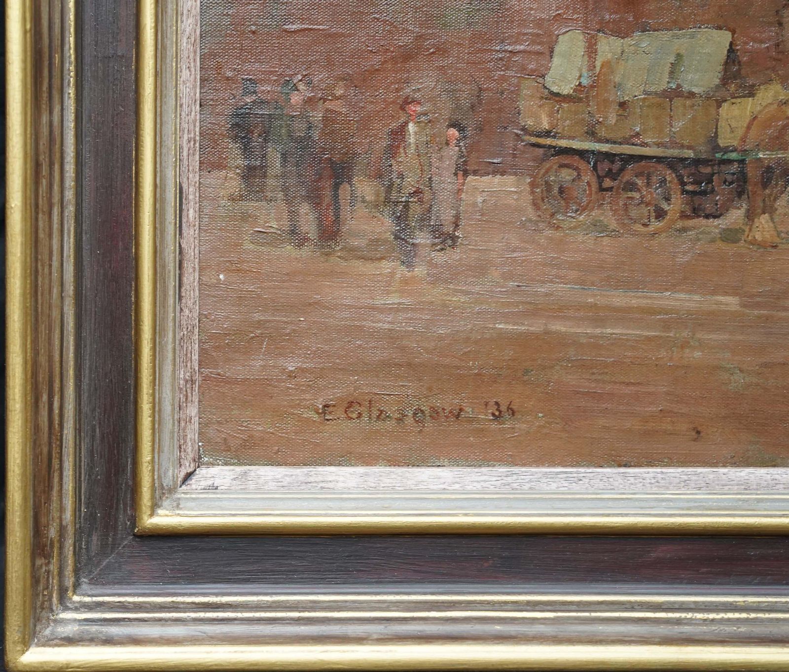 Art Edwin Glasgowtown Landscape With Figures   British 1930's Post Impressionist Oil Painting Art1936 photo