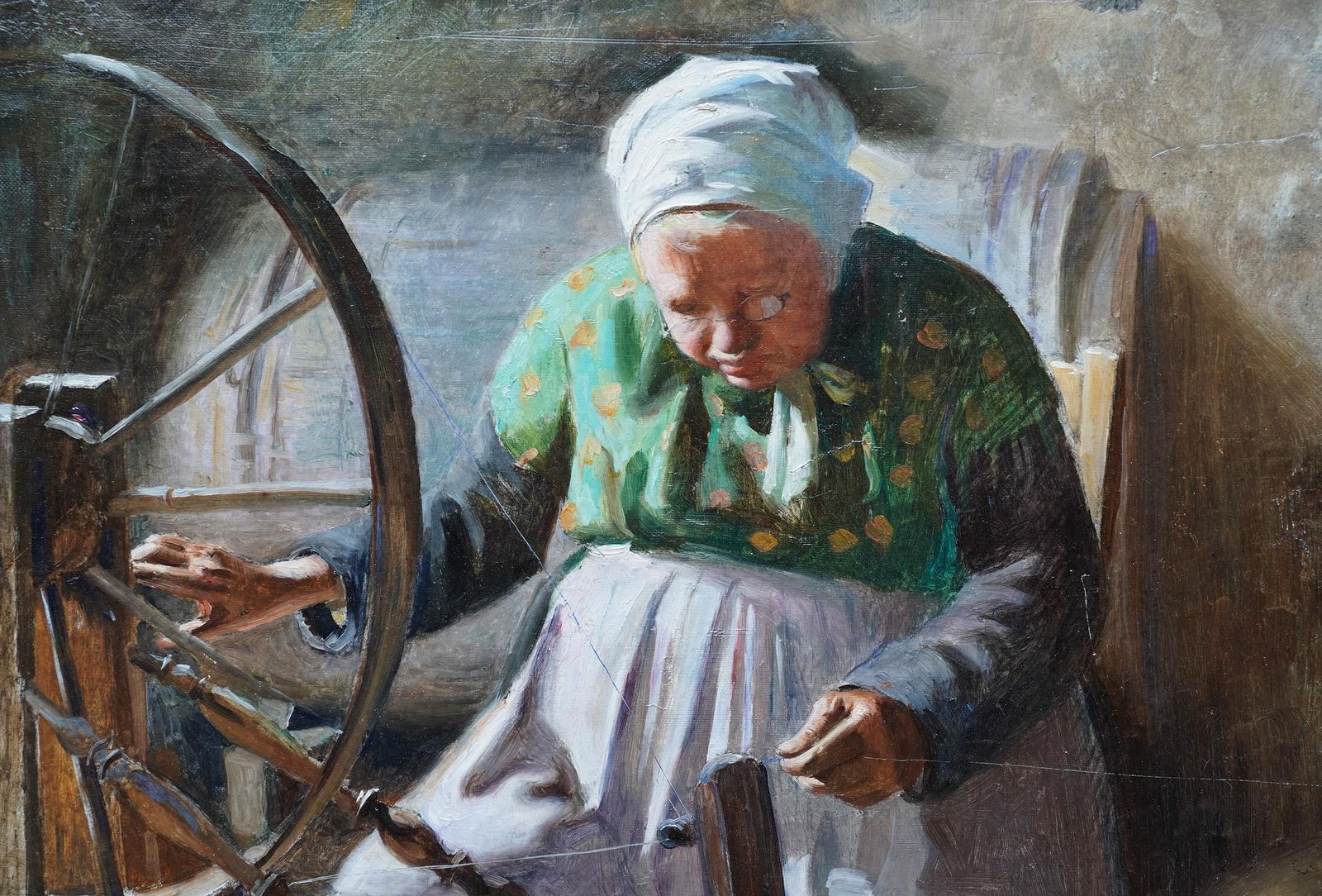 William Albert Ablettportrait Of Lady At Spinning Wheel   French 1901 Interior Portrait Oil Painting1901 photo Art