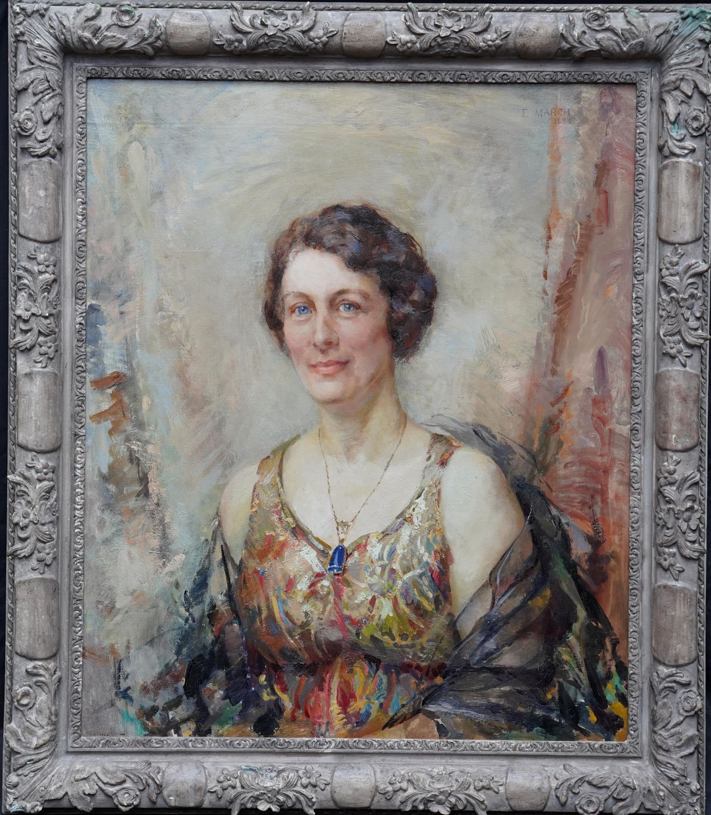 Art Elsie Marchportrait Of A Lady With Pendant   British Art Deco 30's Portrait Oil Painting1933 photo