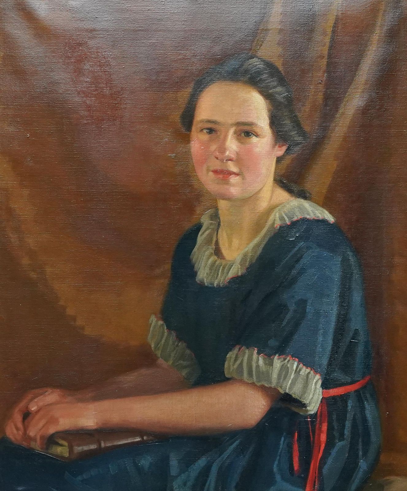 photo furniture James P. Barracloughportrait Of A Young Woman With Book   British Art Deco 20s Portrait Oil Paintingcirca 1923