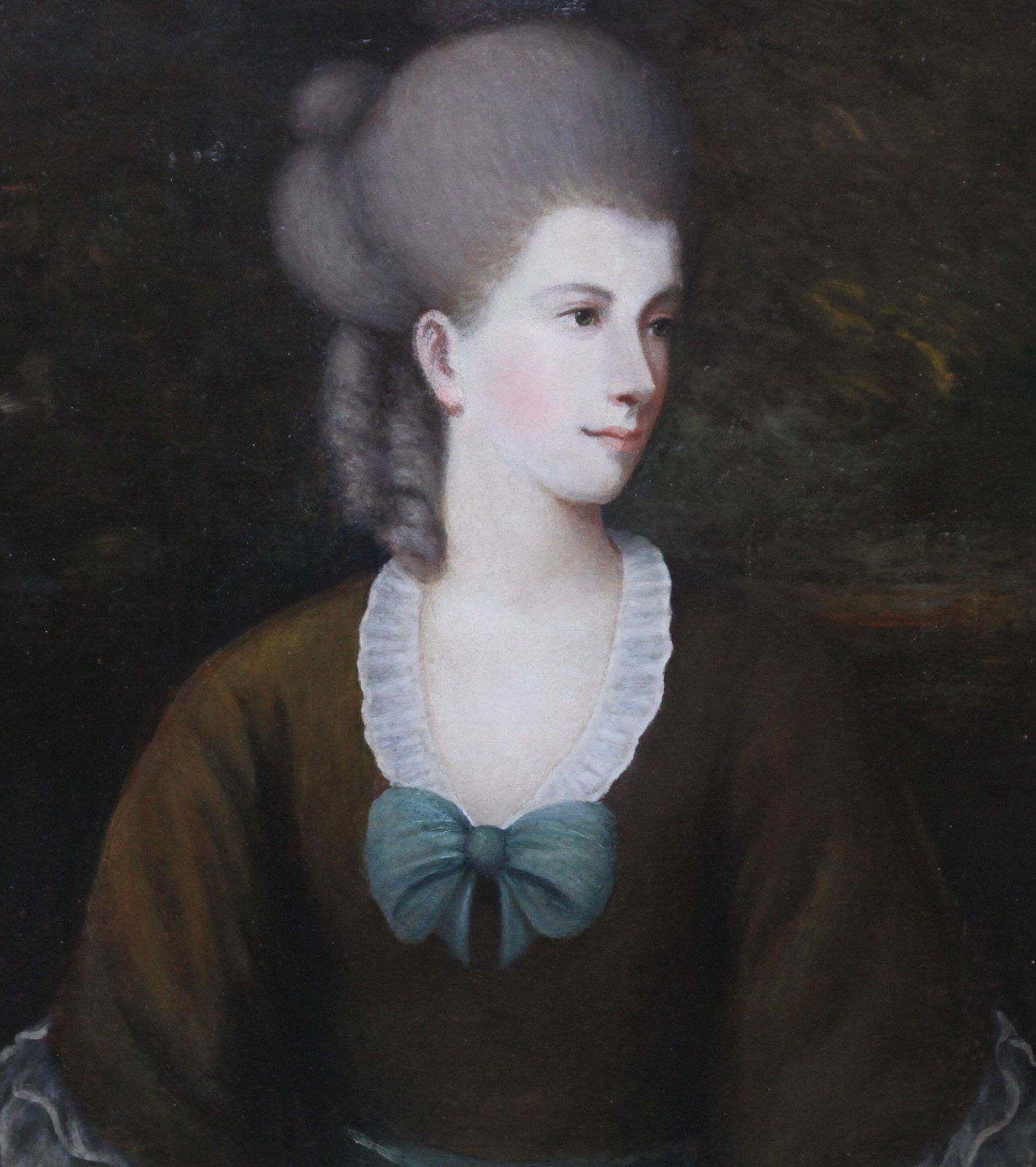 Portrait Of A Lady With A Blue Bow   British 18thc Art Old Master Oil Paintingcirca 1780 photo for sale