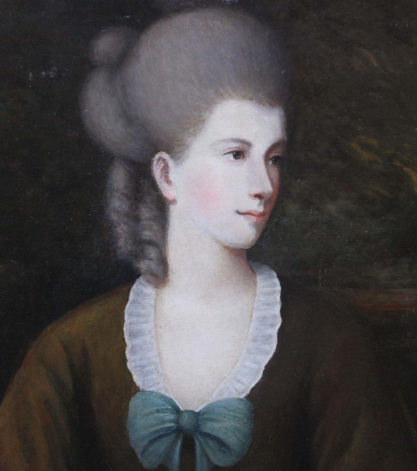 Portrait Of A Lady With A Blue Bow   British 18thc Art Old Master Oil Paintingcirca 1780 photo Art