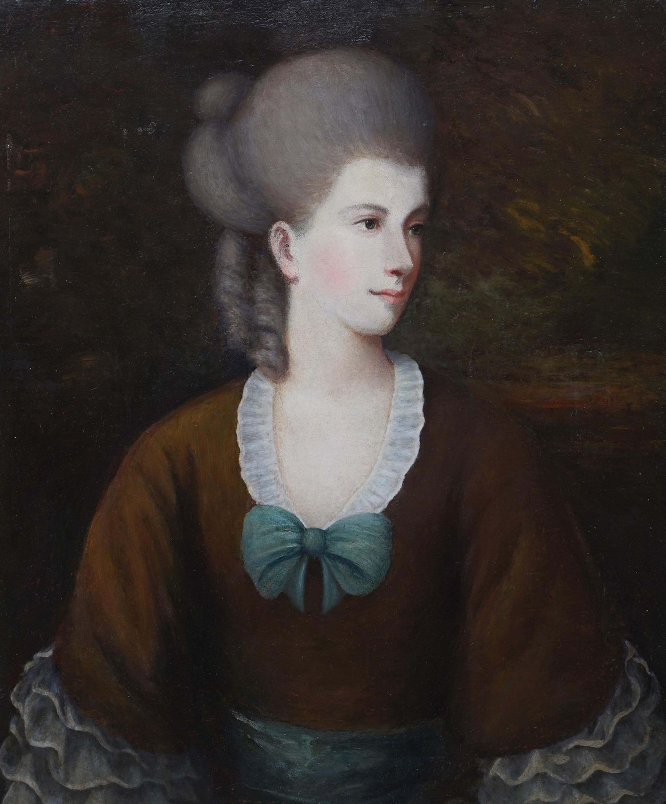 photo furniture Portrait Of A Lady With A Blue Bow   British 18thc Art Old Master Oil Paintingcirca 1780