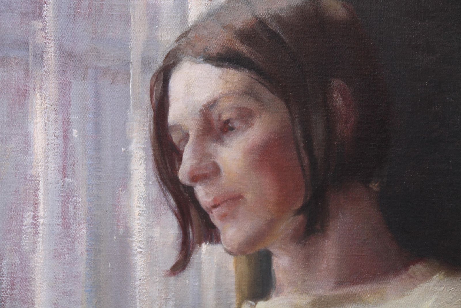 Alice Mary Burtoncontemplation   British 1950's Art Female Portrait Oil Painting Female Artist1955 photo 6733.0