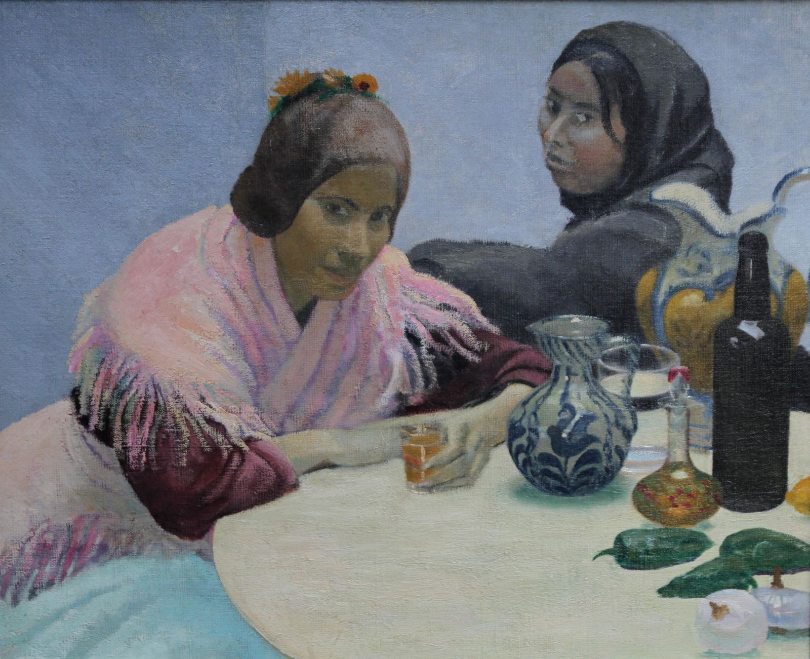 Art Darsie Japptwo Women In A Cafe   British 1930's Art Oil Portrait Painting Spain Jugs Pinkcirca 1930 photo