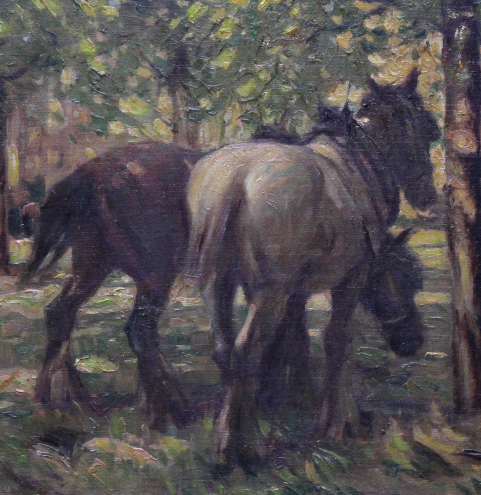 Arthur Spoonerportrait Of Horses In Dappled Sunlight   British 30's Impressionist Oil Paintingcirca 1935 photo Art
