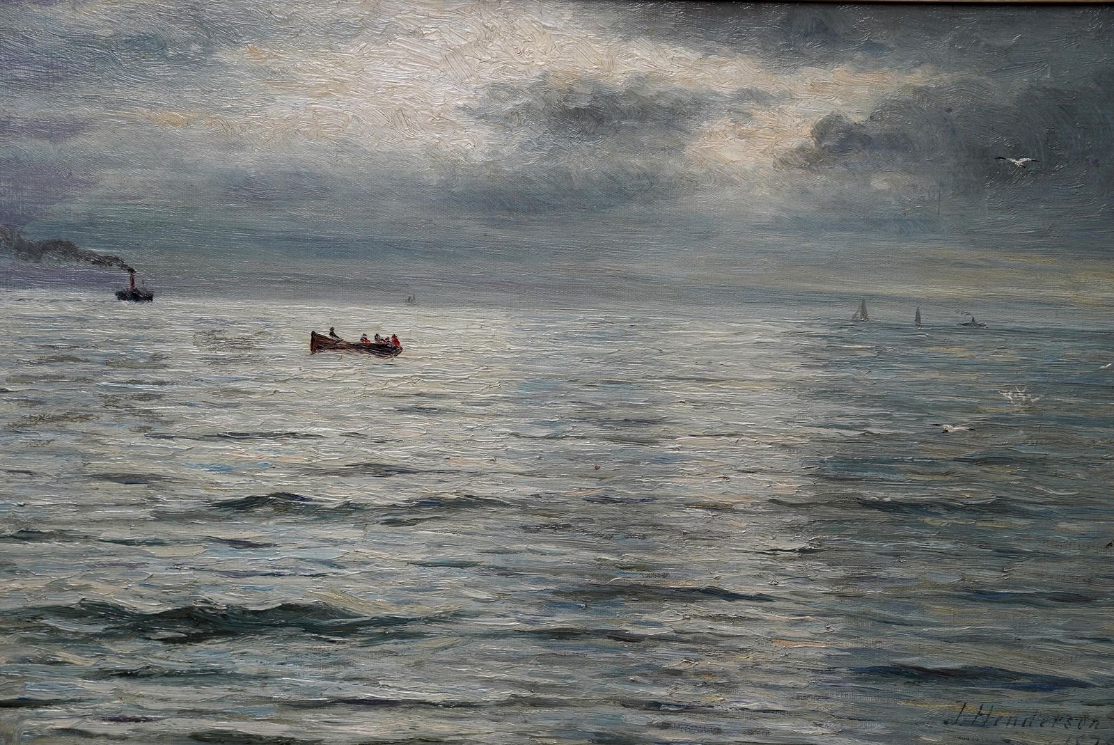 Joseph Hendersonseascape With Boats Storm Coming   Scottish 19thc Exh Impressionist Oil Painting1876 photo for sale