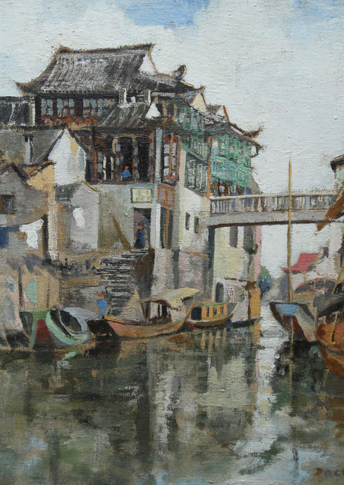 Robert Cecil Robertsonsoochow/Suzchou China   Scottish 20's Impressionist Art Oil Painting Canal Chinacirca 1922 photo for sale