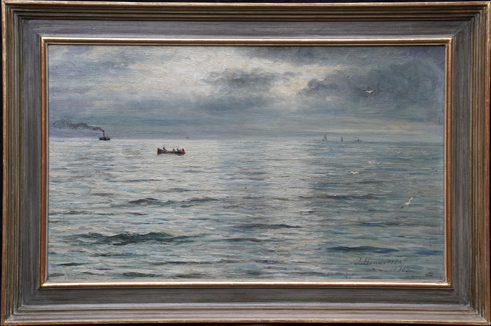 photo buy Joseph Hendersonseascape With Boats Storm Coming   Scottish 19thc Exh Impressionist Oil Painting1876