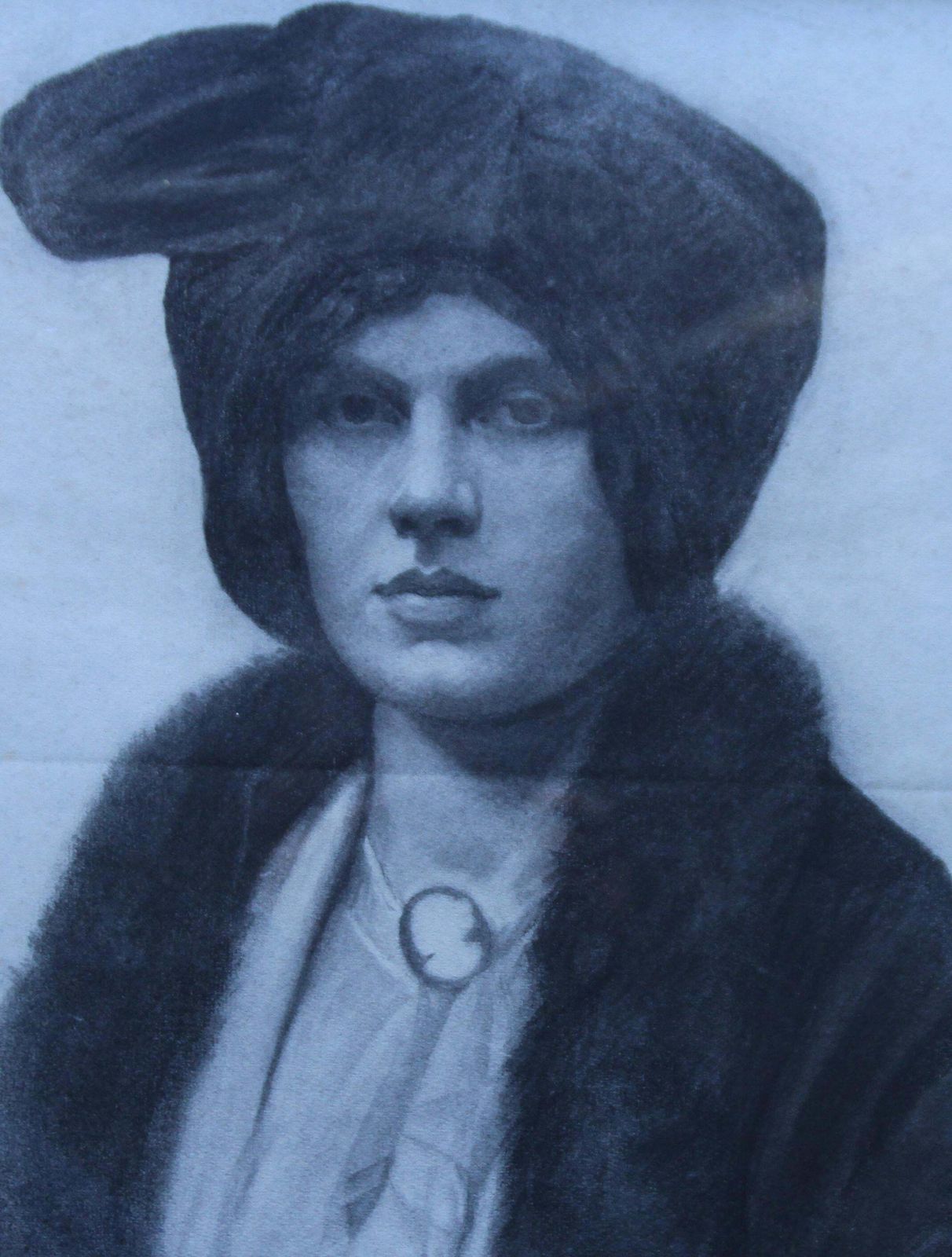Unknownportrait Of A Lady    Scottish Art Early 20thc Drawing Society Woman Hat Cameo Circa 1910 photo for sale
