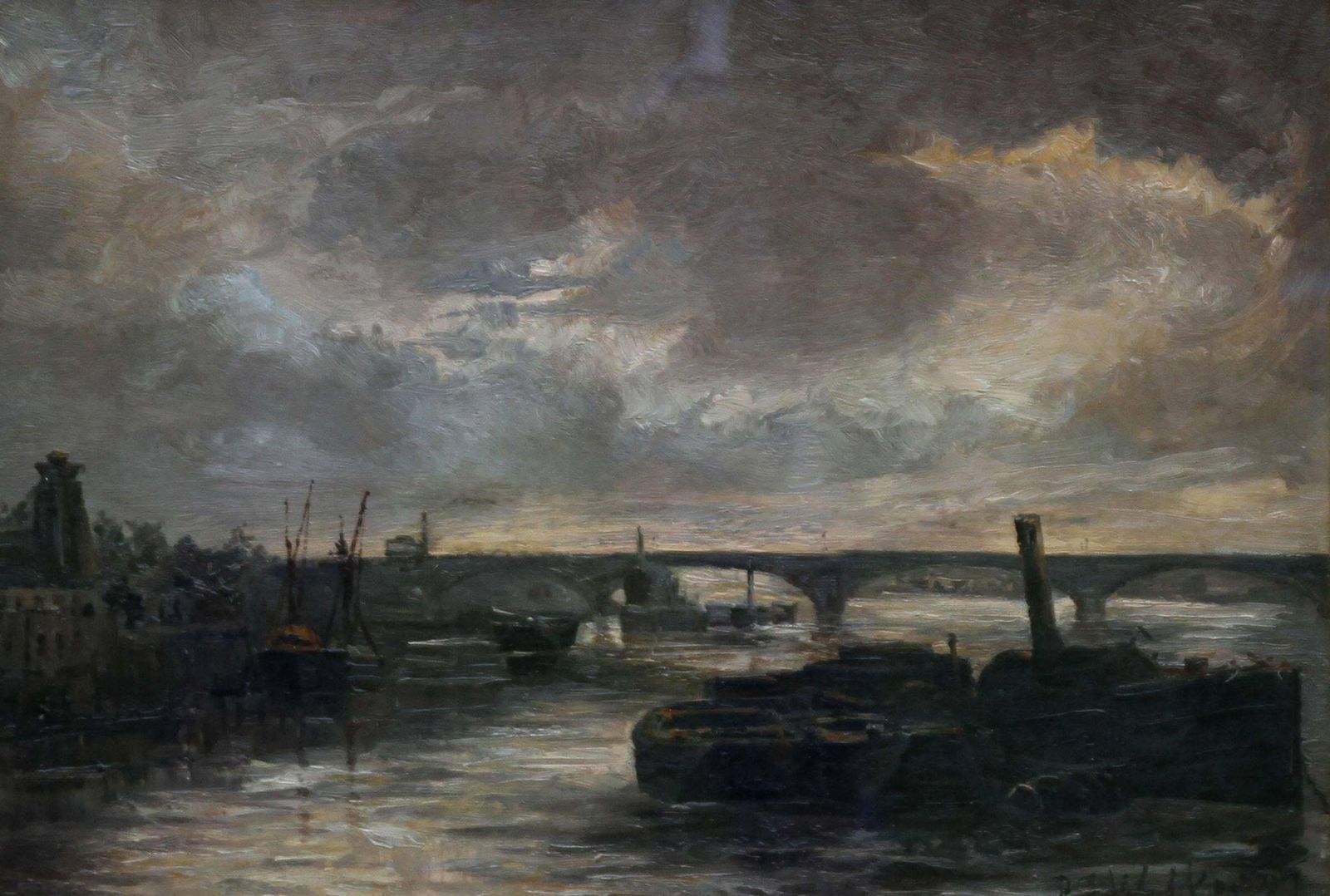 Philip F. Walkerthames At Battersea   British Impressionist Art Victorian London Oil Painting 1887 photo furniture