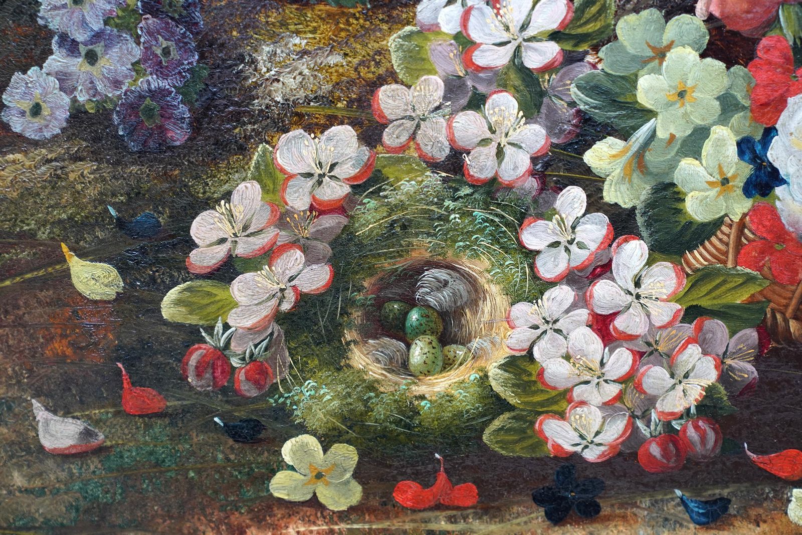 Henry John Livensstill Life With Flowers And Bird's Nest   British Art 1880 Floral Oil Painting1880 photo 7141.0
