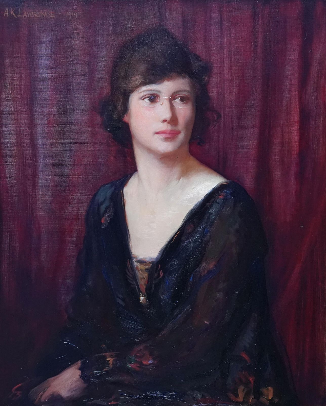 Art Alfred Kingsley Lawrenceportrait Of A Lady In Pince Nez   British 1919 Art Portrait Oil Painting1919 photo