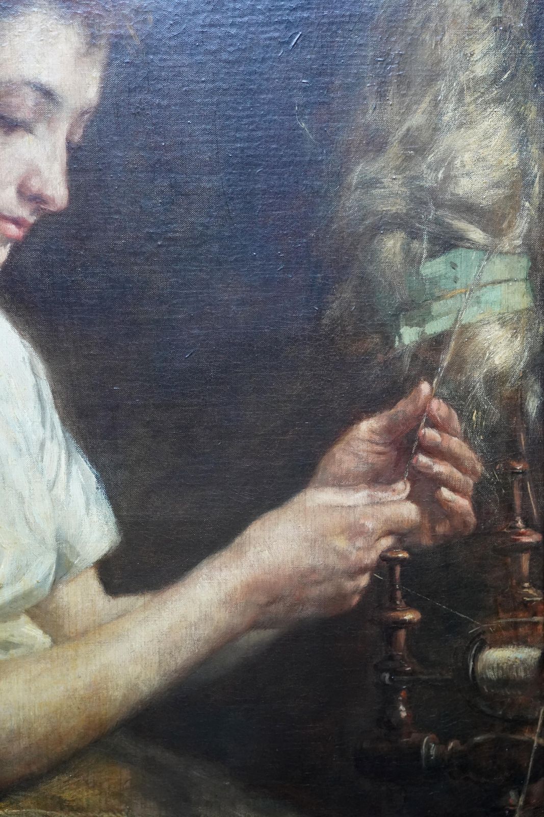 Alfred Ronnerthe Flax Spinner   Belgian Victorian Art Female Portrait Oil Painting Craftworkcirca 1890 photo 7141.0