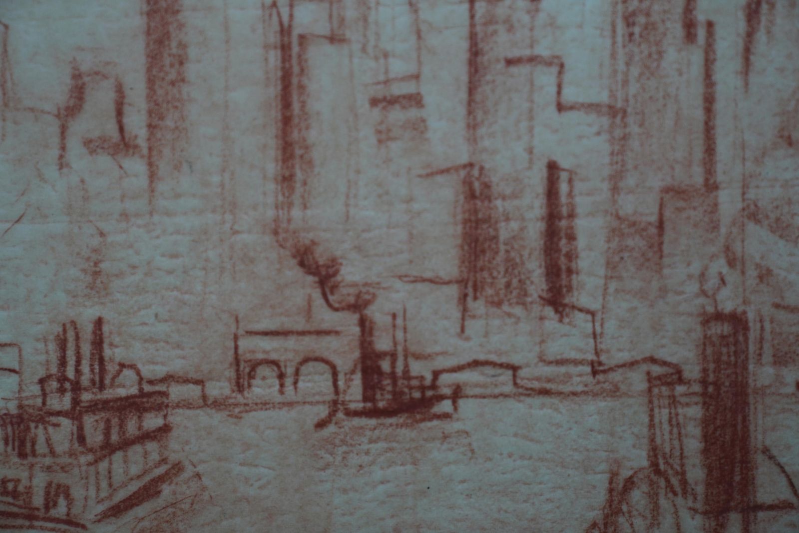 Adriaan Lubbersmanhattan From The River   Dutch 1920's Art Oil Crayon Drawing New York Citycirca 1920 photo vinterior