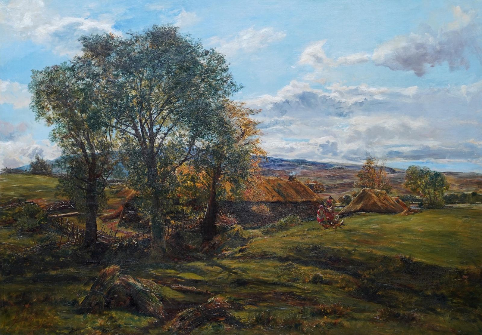 Alexander Fraserfeeding Chickens By A Farm In Summer   Scottish Victorian Landscape Oil Paintingcirca 1870 photo furniture