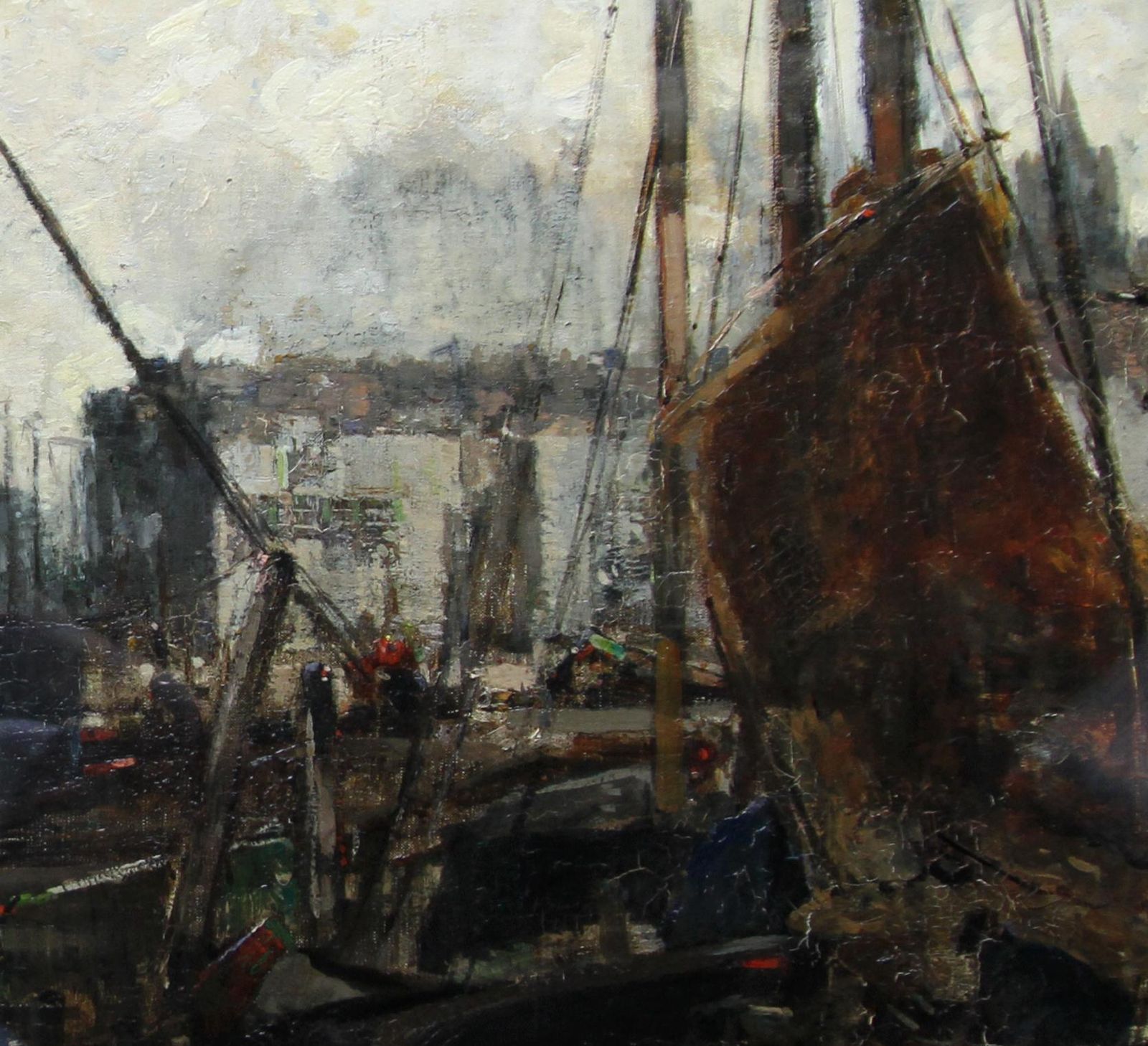 William Alfred Gibsonquayside   Edwardian Scottish Glasgow Impressionist Marine Harbour Oil Paintingcirca 1910 photo 7652.0