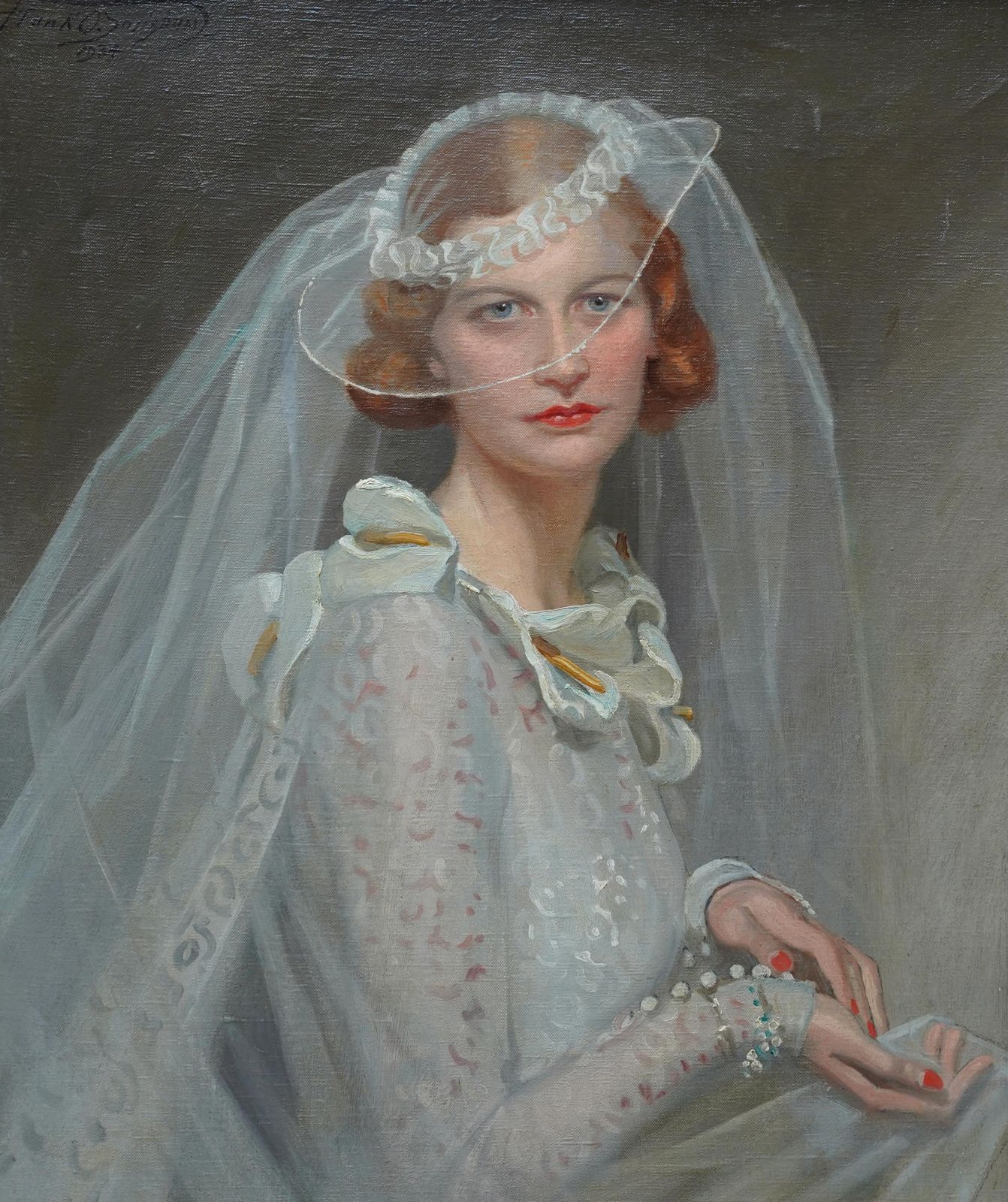 Frank Owen Salisburyportrait Of A Bride   British 1934 Romantic Art Female Portrait Oil Painting1934 photo furniture