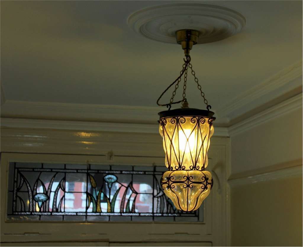 Copper Lantern With Clear Blown Glass C1950