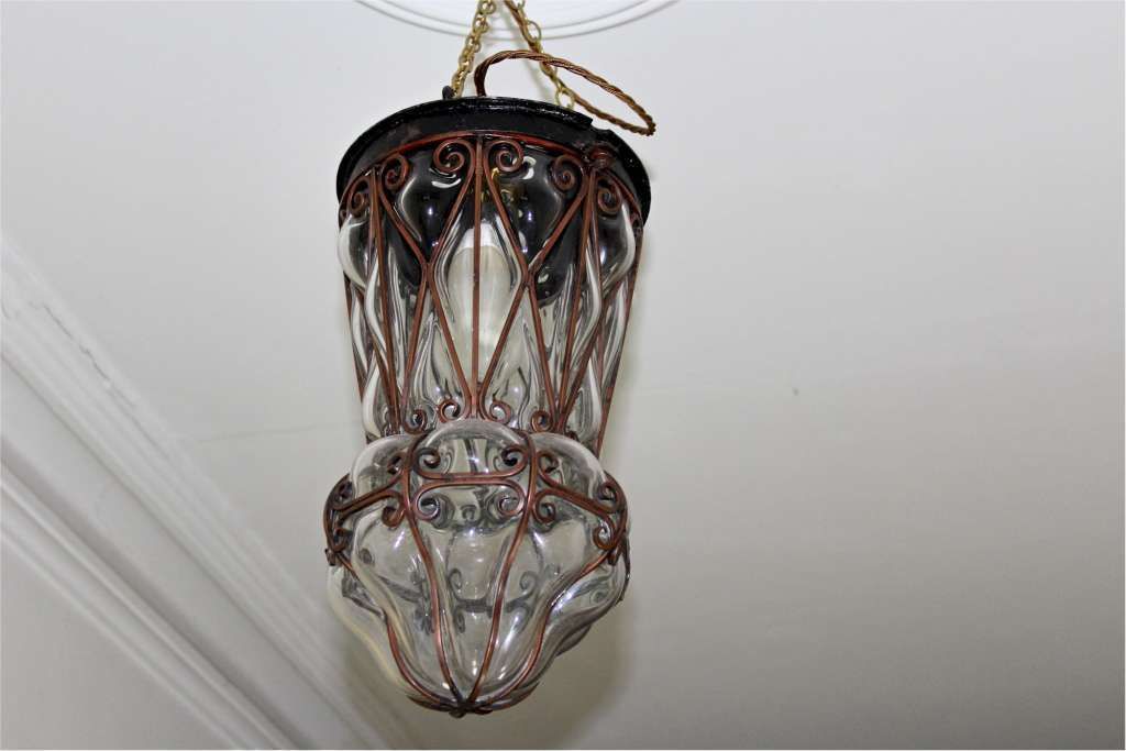 Copper Lantern With Clear Blown Glass C1950 photo for sale