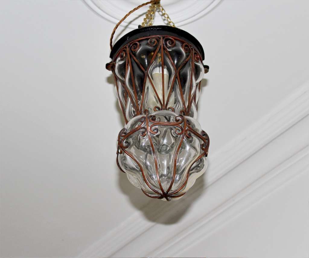 Copper Lantern With Clear Blown Glass C1950 photo 173.0