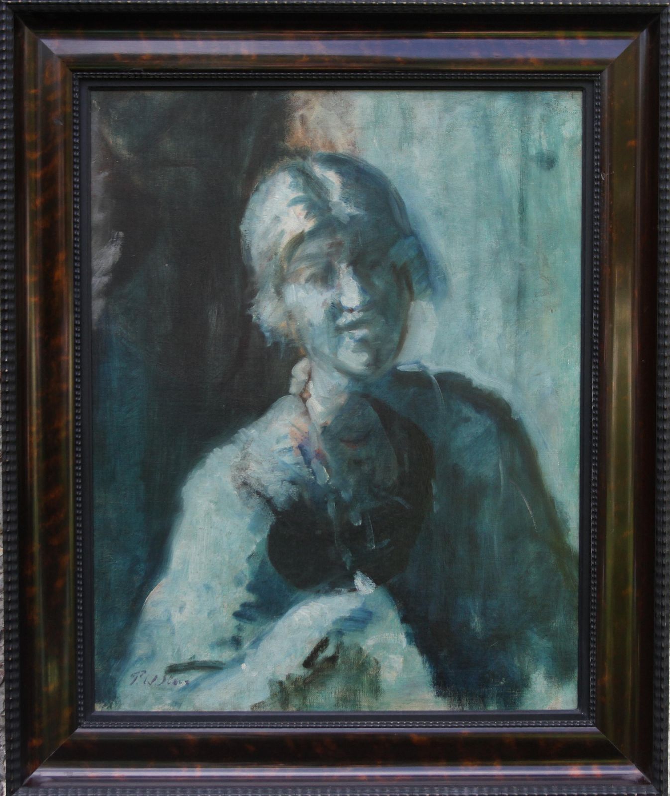 Philip Wilson Steerportrait Of A Woman   Blue   British Edwardian Impressionist Art Oil Painting Circa 1900 photo vintage