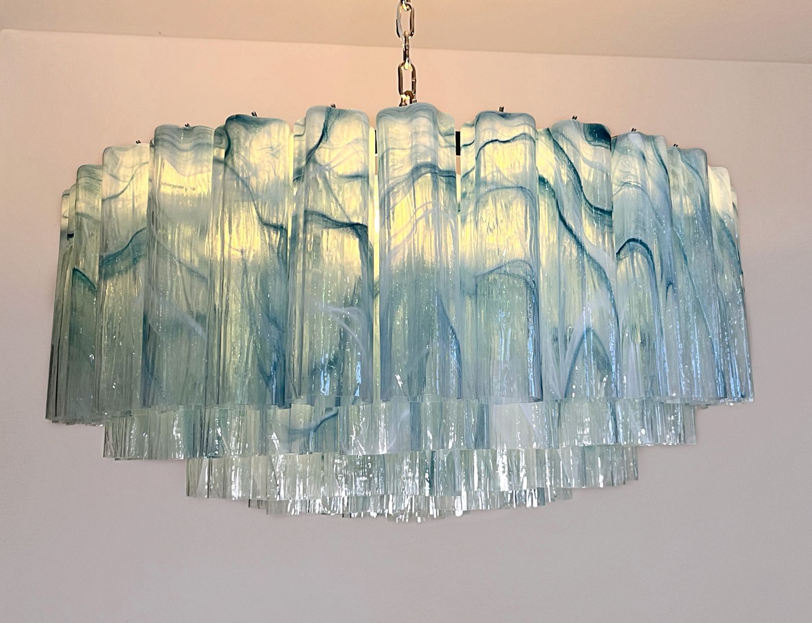 Large Murano Glass Chandelier  101 Blue Alabaster Glass Tube photo 2185.0