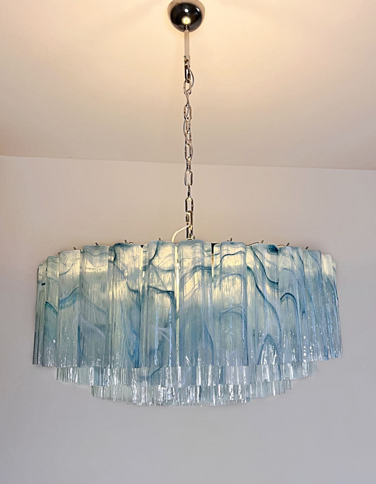 2185.0 Large Murano Glass Chandelier  101 Blue Alabaster Glass Tube photo