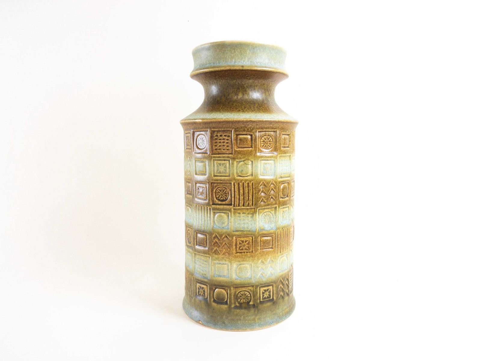 Bay Keramik Mint And Brown Ceramic Vase By Bodo Mans   West German Pottery Impressed Design   Bay Form 60 35 photo furniture
