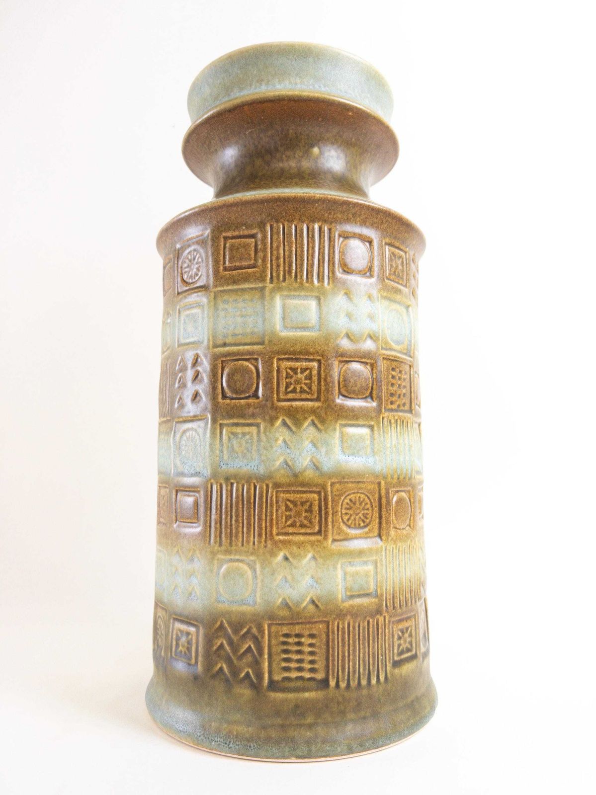 Bay Keramik Mint And Brown Ceramic Vase By Bodo Mans   West German Pottery Impressed Design   Bay Form 60 35 photo buy