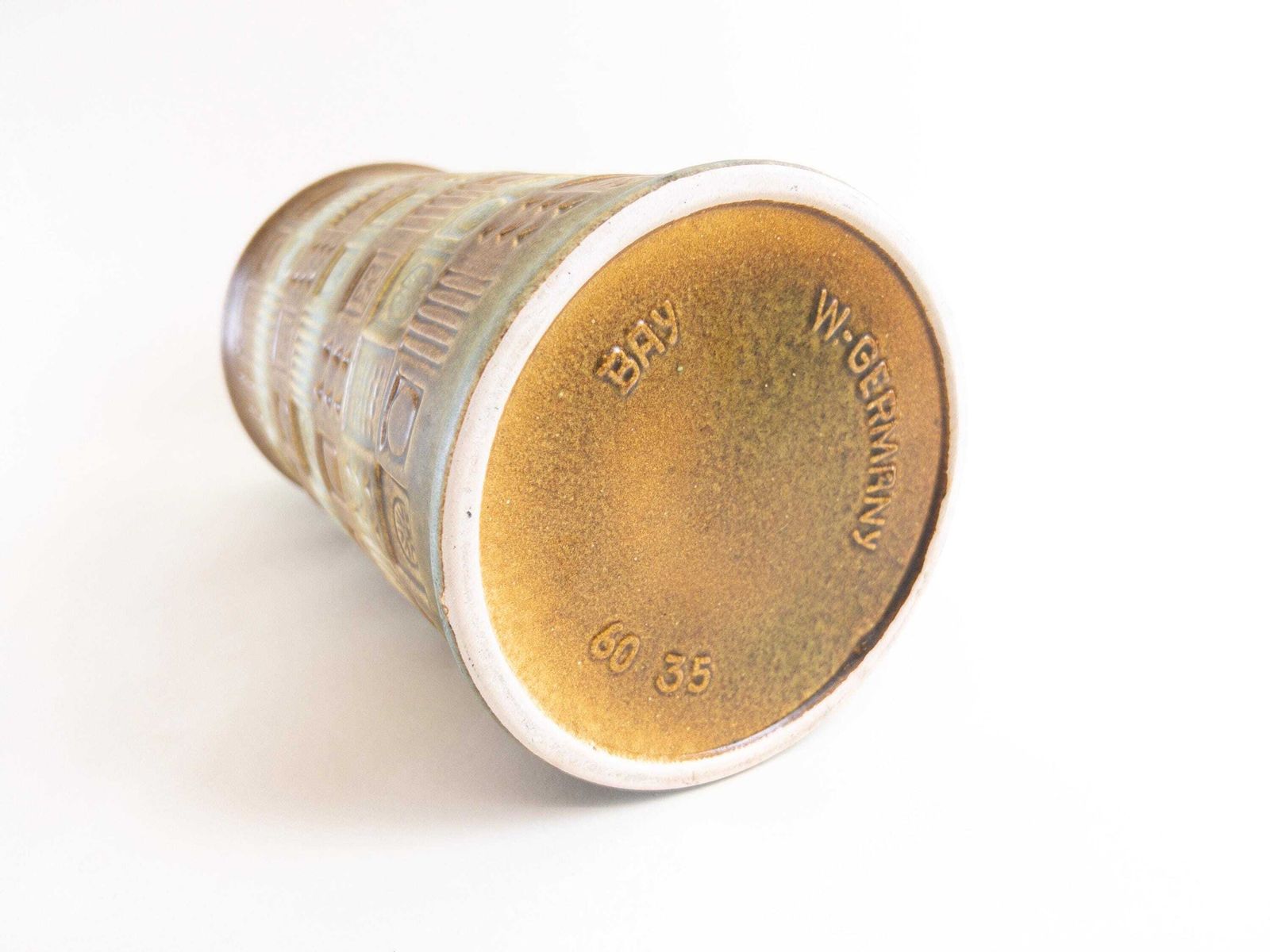 photo for sale Bay Keramik Mint And Brown Ceramic Vase By Bodo Mans   West German Pottery Impressed Design   Bay Form 60 35