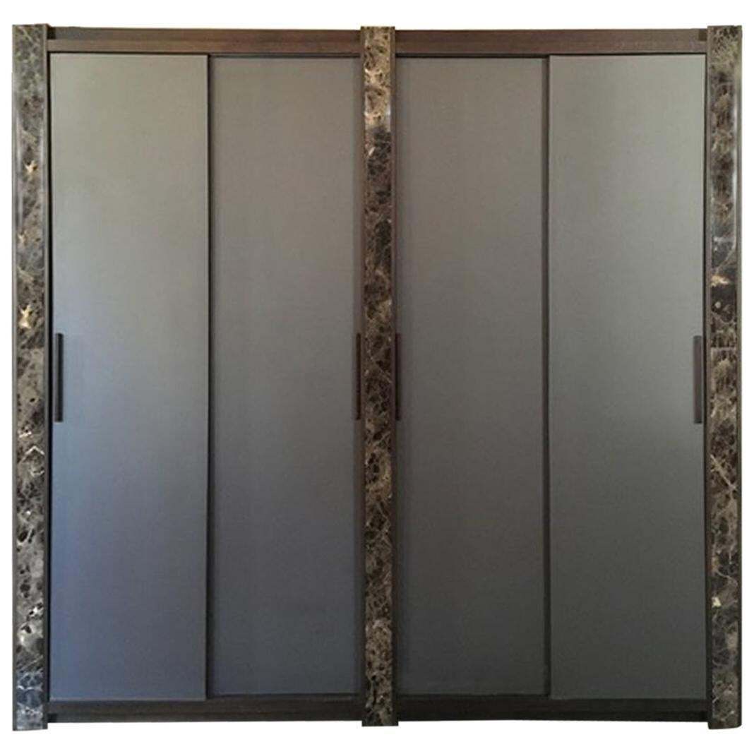 Italian Contemporary Design Black Marble And Oak Wood Wardrobe
