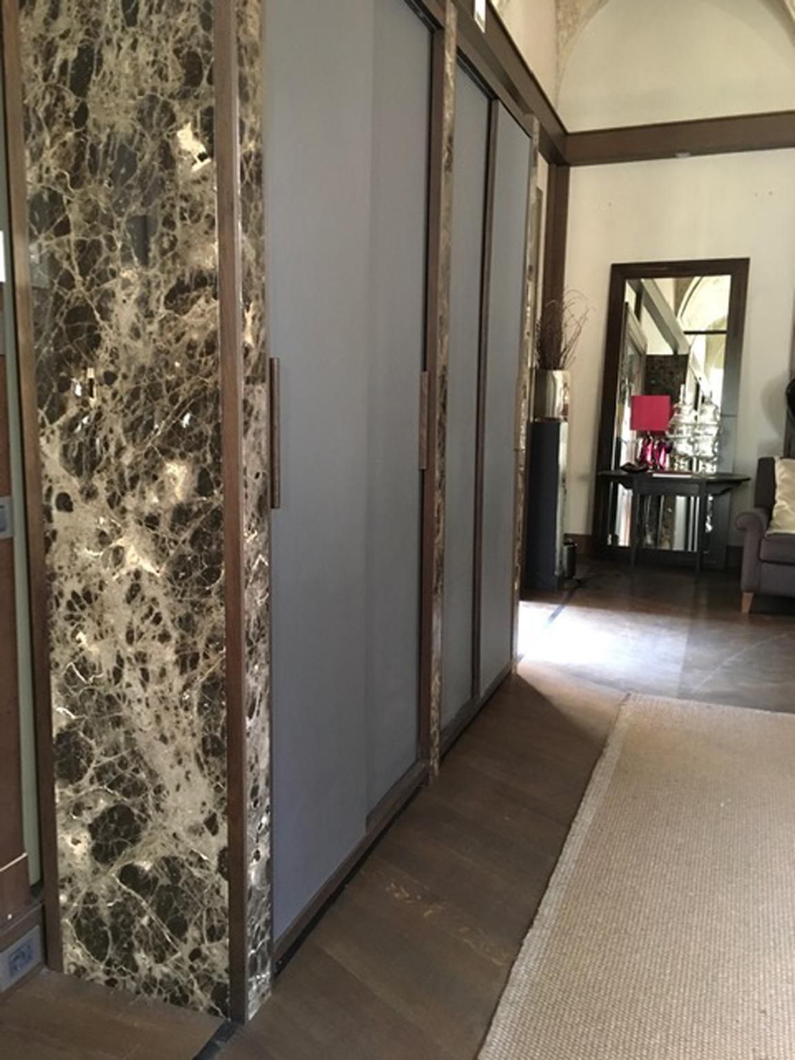Furniture Italian Contemporary Design Black Marble And Oak Wood Wardrobe photo