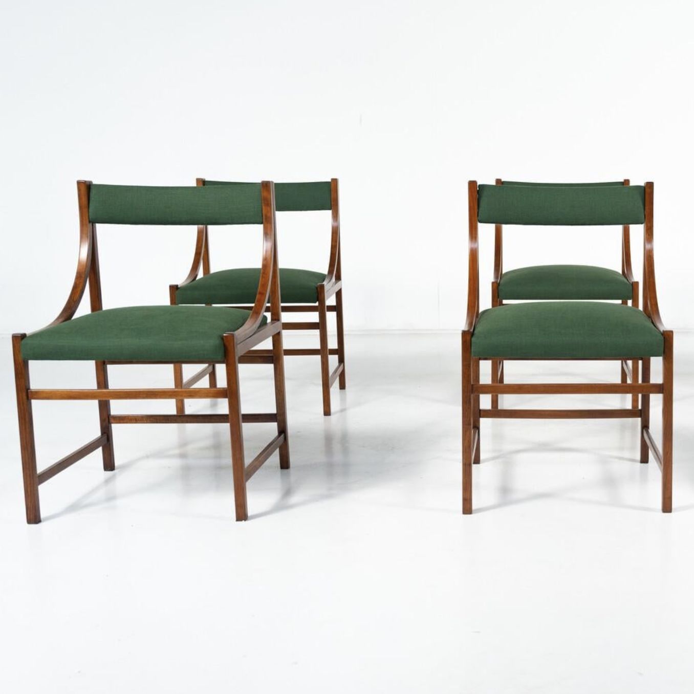 3570.0 Mid Century Modern Set Of 6 Armchairs, Wood And Fabric, Italy, 1960s photo
