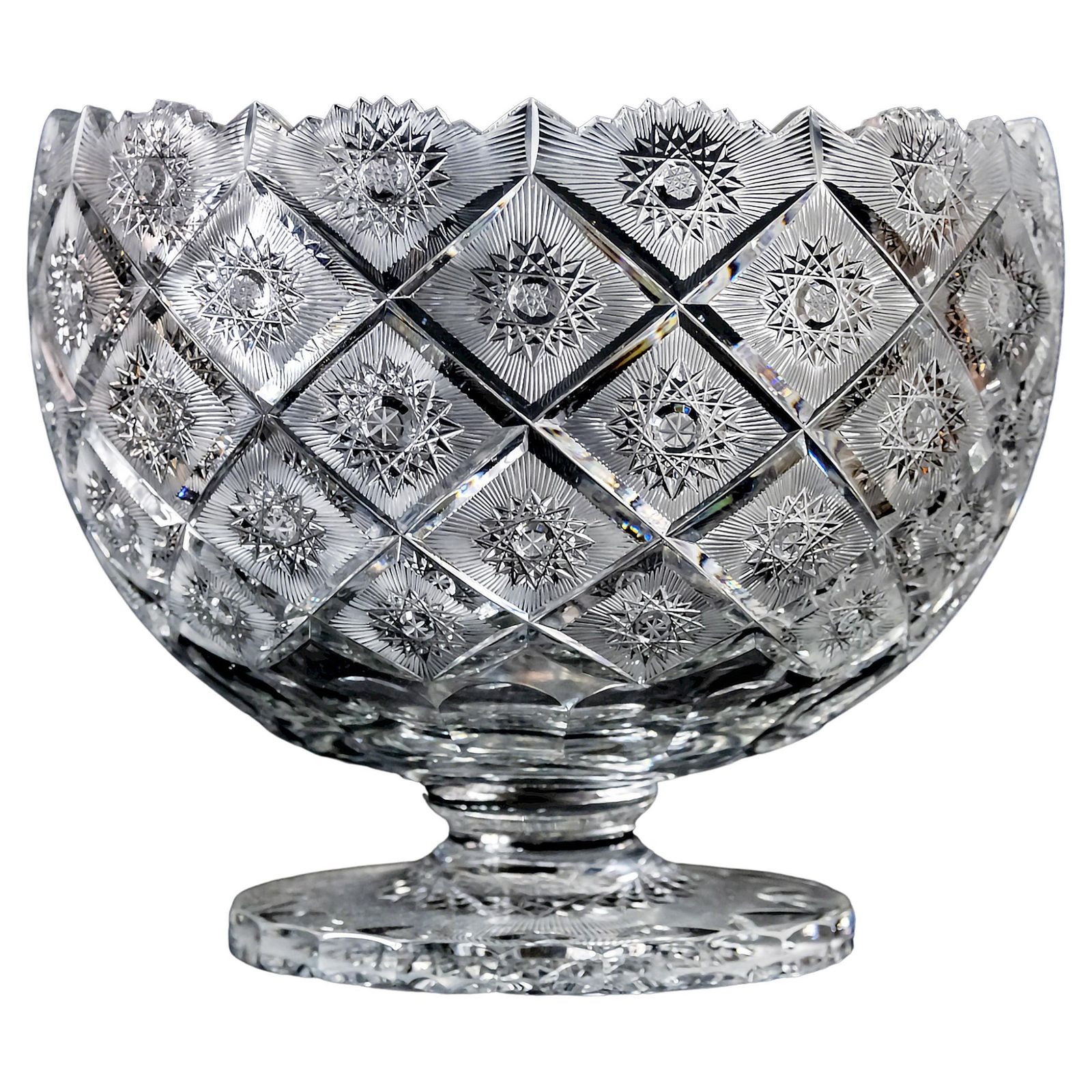 Large Hand Cut Crystal Vase Centerpiece