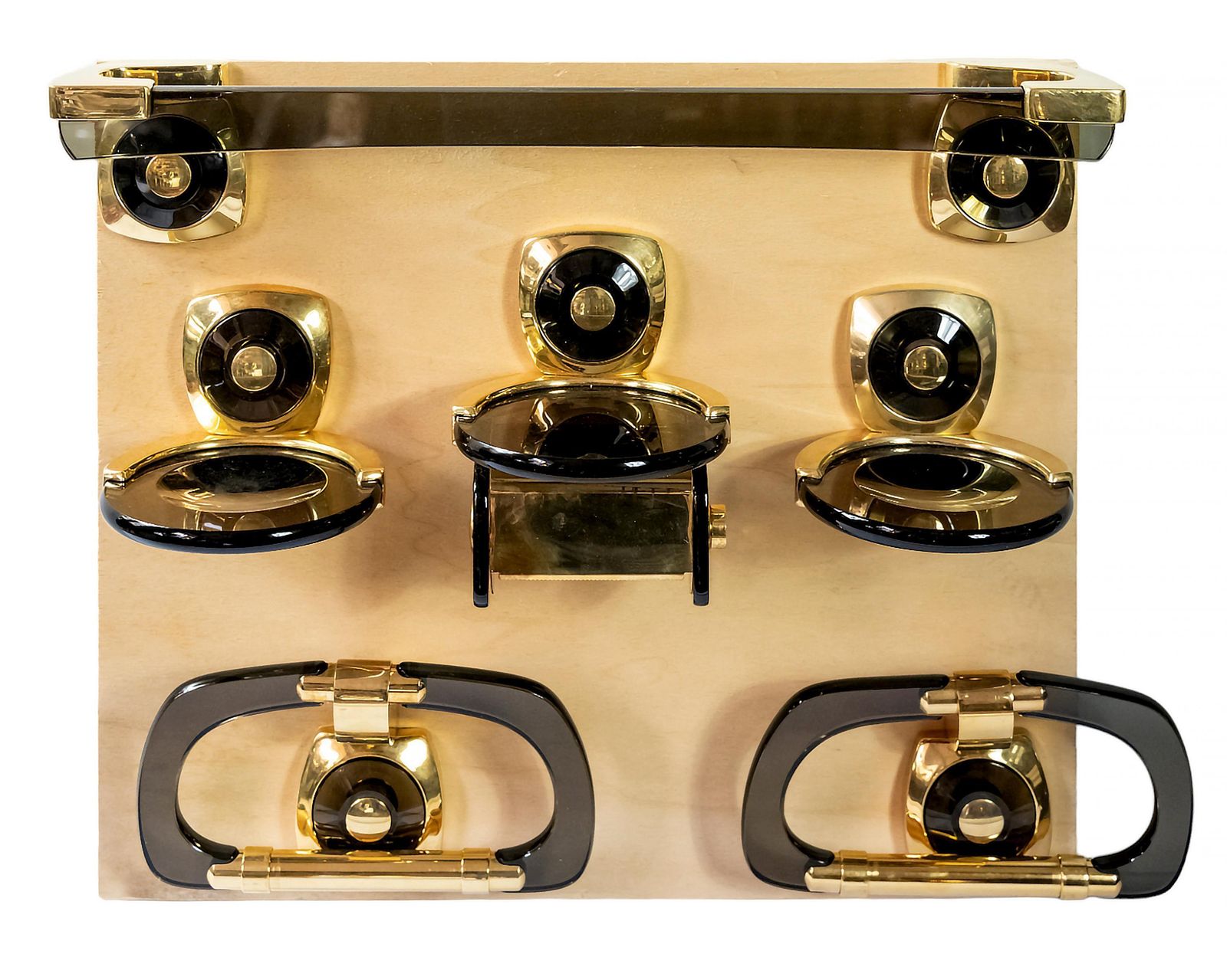 Mid Century Italian Plexiglass/Gilt Brass Bathroom Fixtures Set, 1970's photo for sale