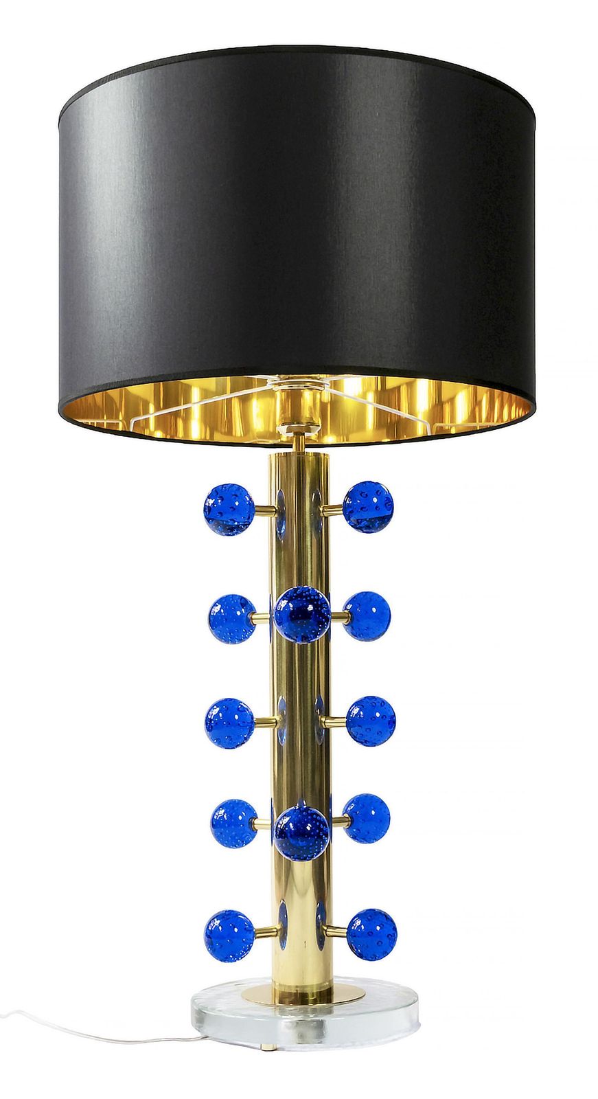 Pair Of Italian Table Lamps In Brass And Blue Murano Glass photo for sale