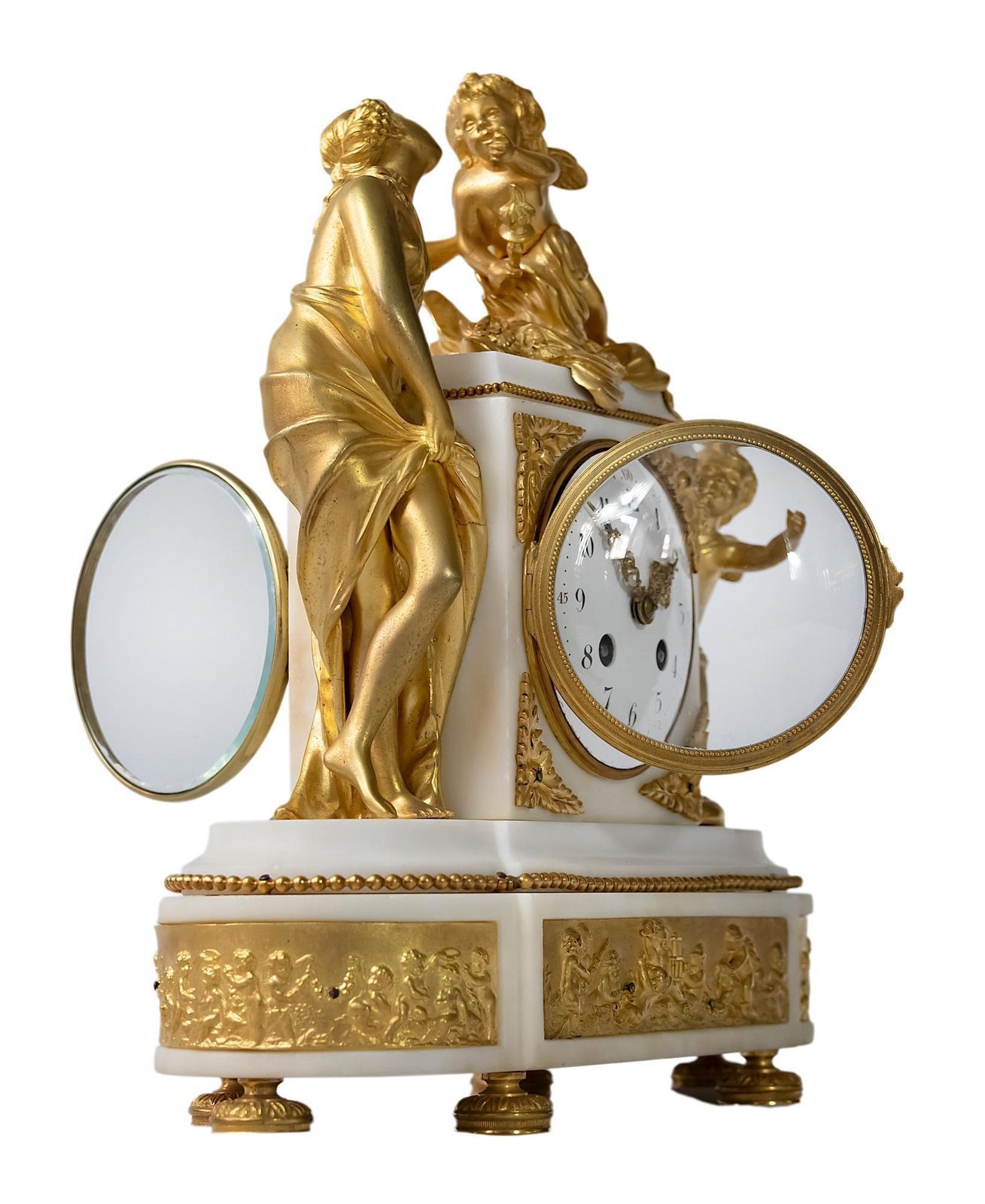 French 19th Century Louis XVI Gilded Bronze And Marble Mantel Clock photo for sale