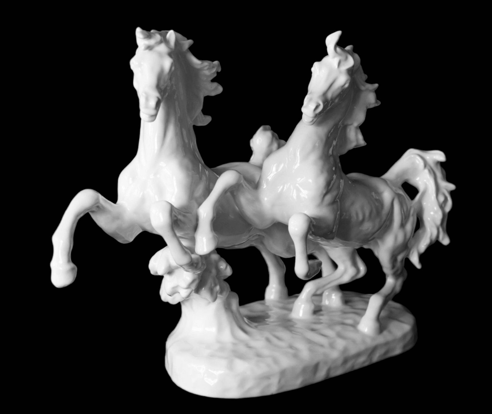 Italian Handmade Glazed Porcelain Two Horses Sculpture photo furniture