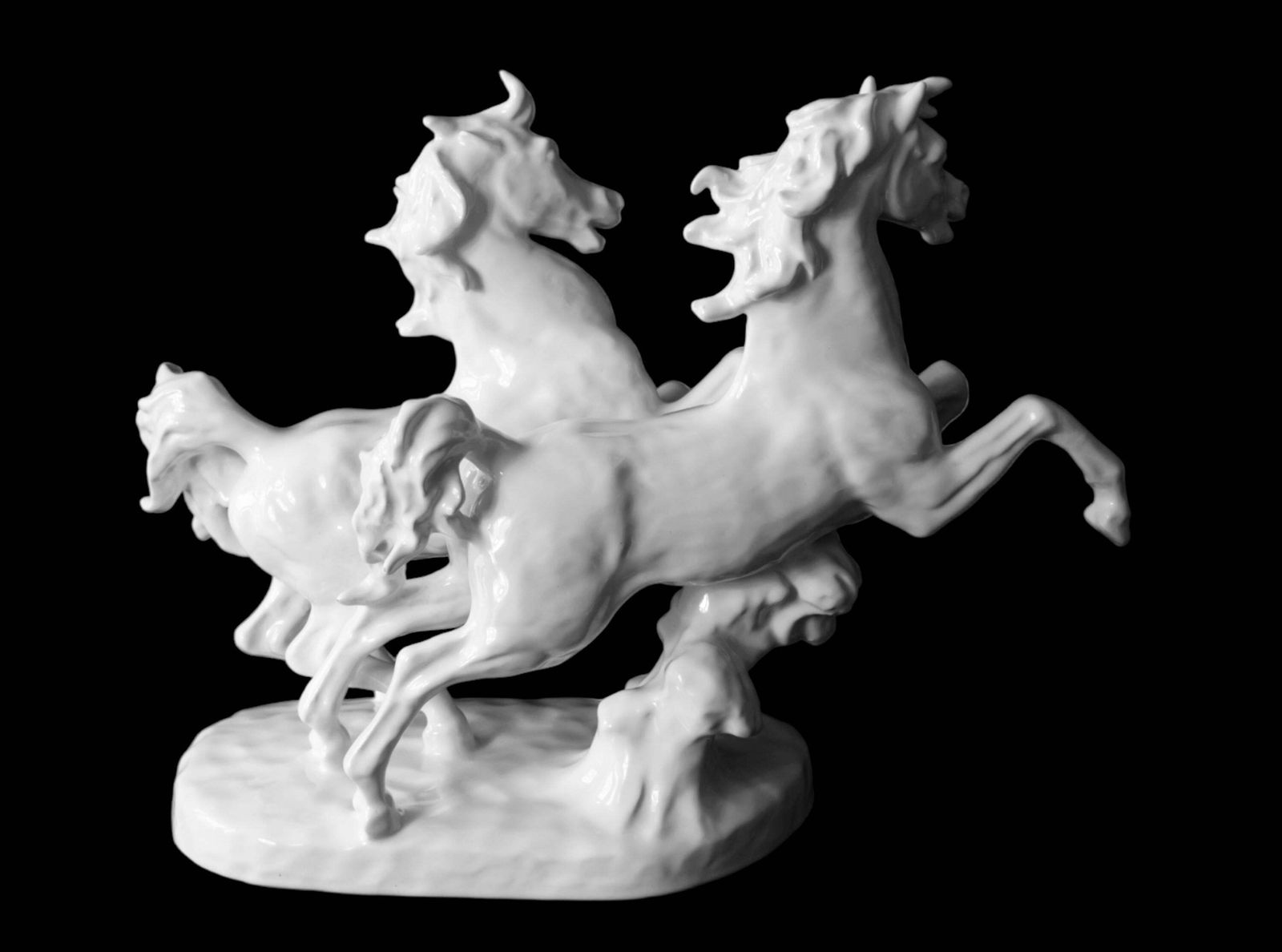 Italian Handmade Glazed Porcelain Two Horses Sculpture photo for sale