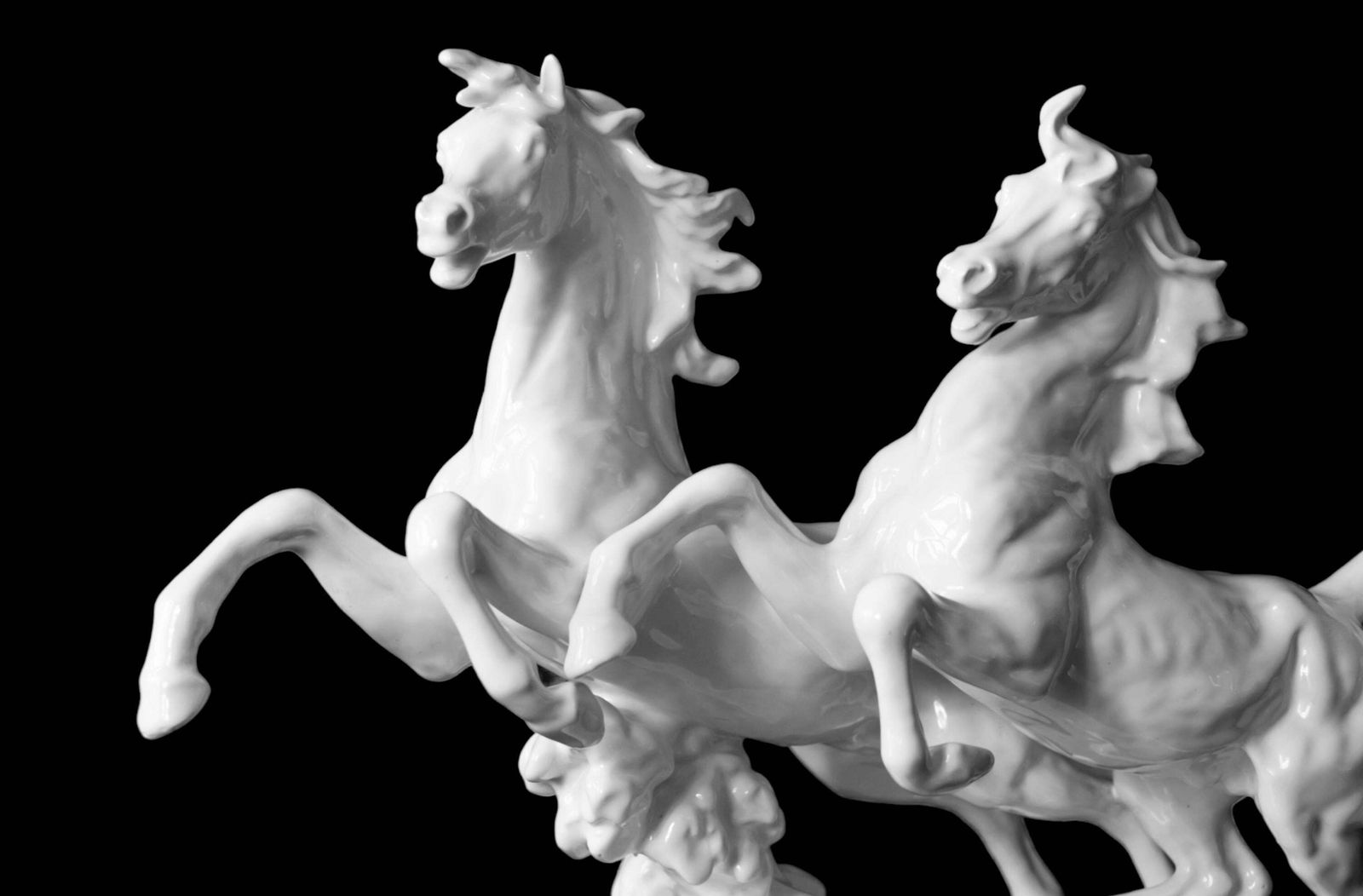 Italian Handmade Glazed Porcelain Two Horses Sculpture photo Art