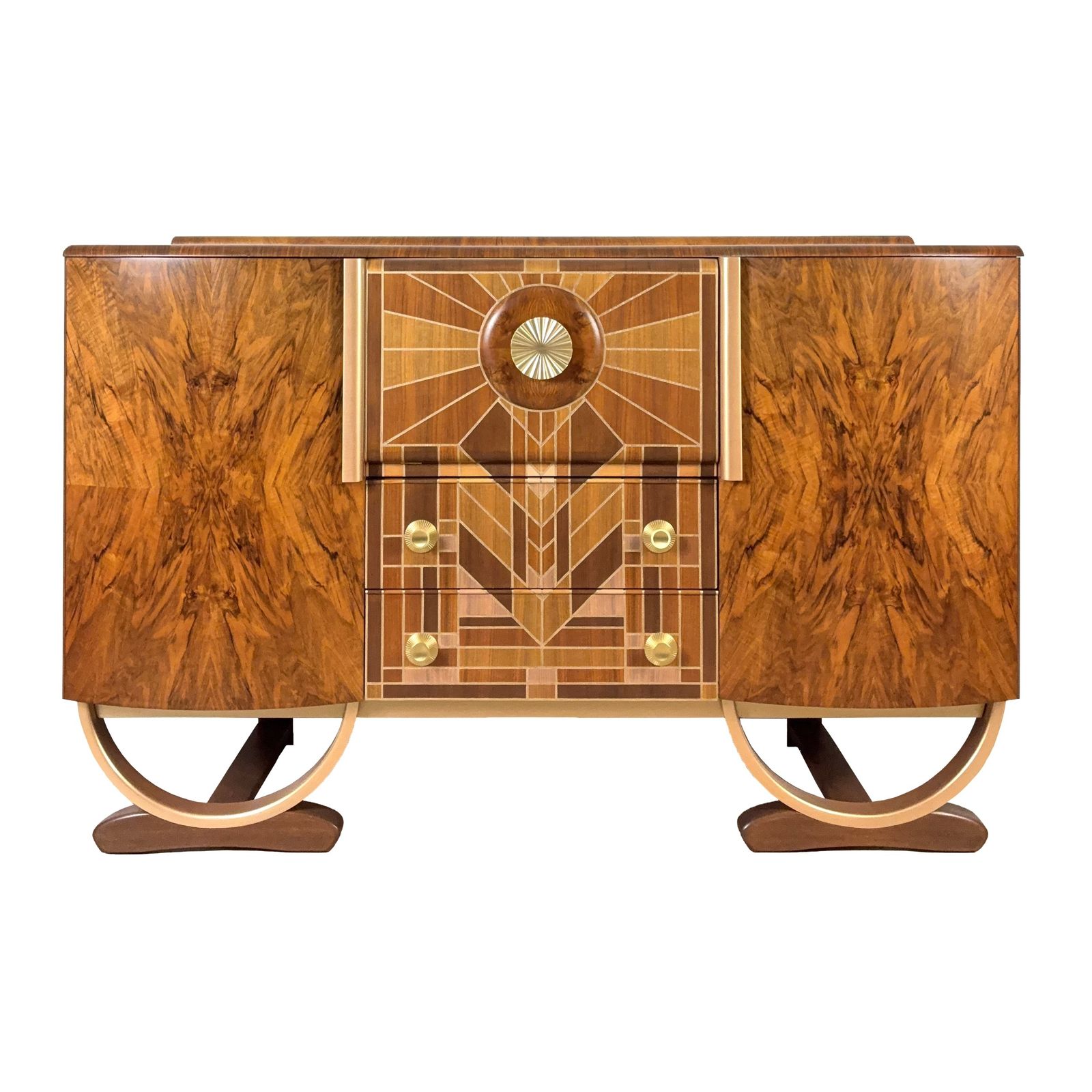 Art Deco Beautility Cocktail Cabinet In Walnut With Gold Detailing