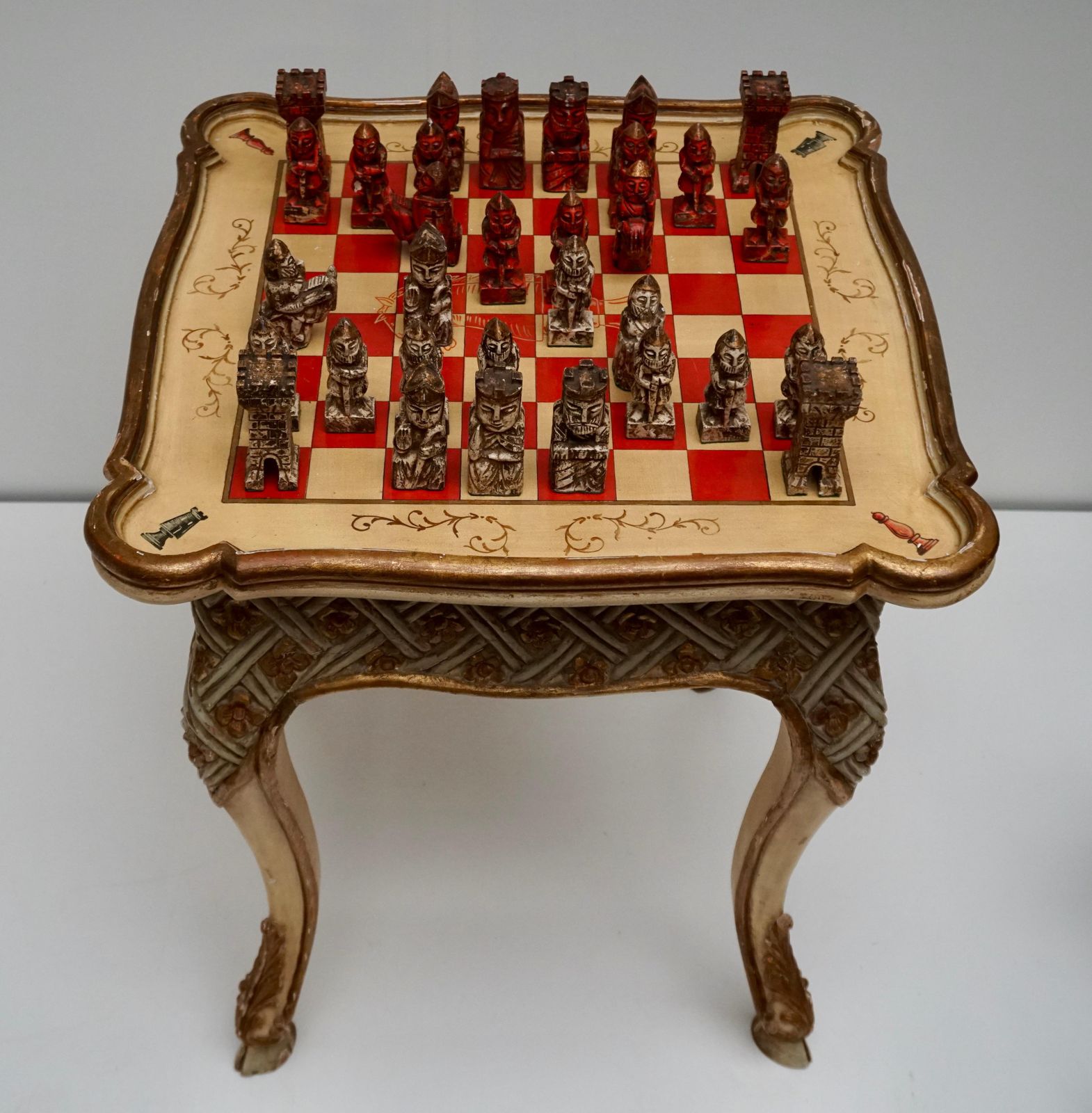 Games Chess Set Of Handcrafted And Painted Wood Pieces With Table And Board photo furniture