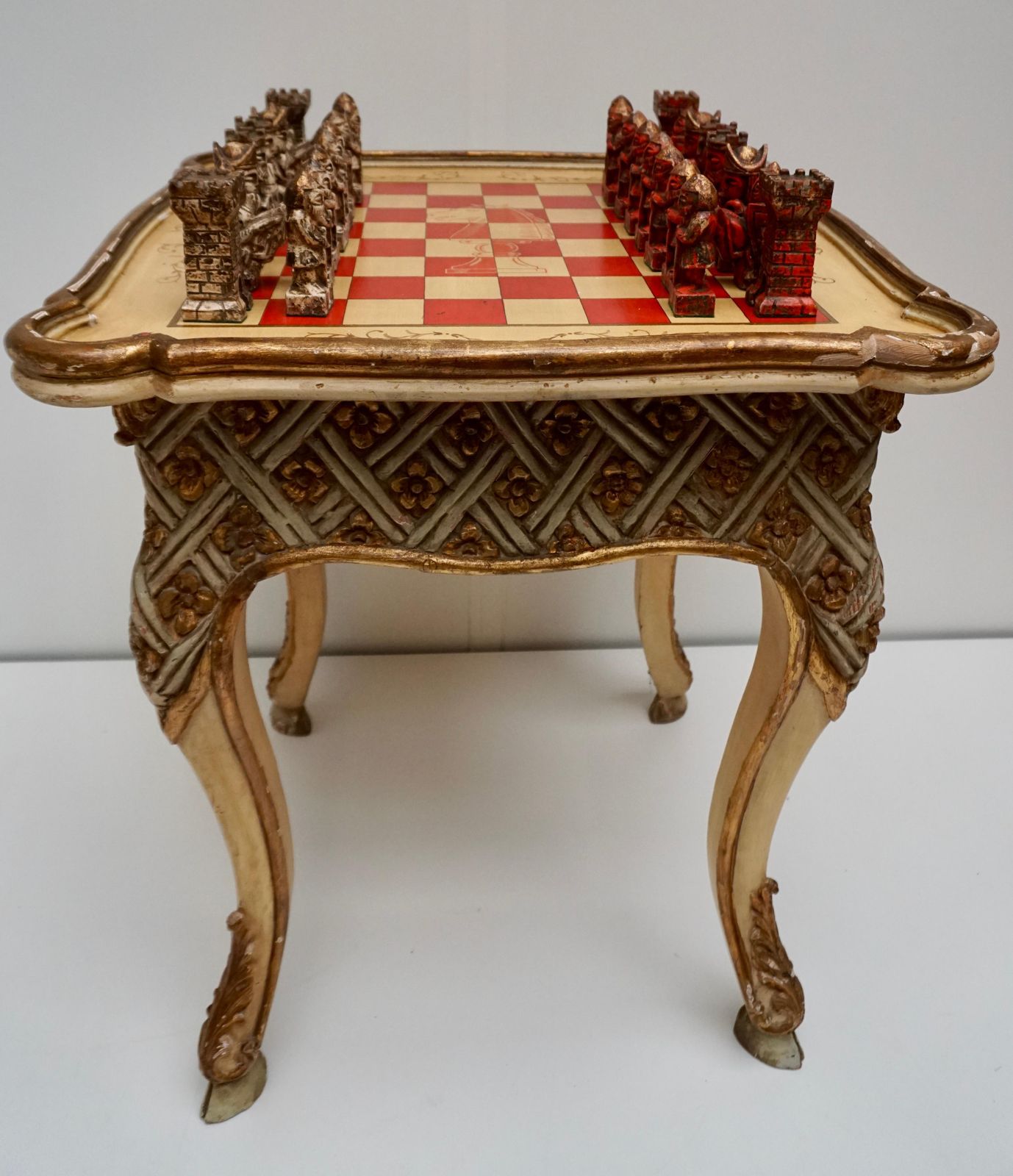 Games Chess Set Of Handcrafted And Painted Wood Pieces With Table And Board photo buy
