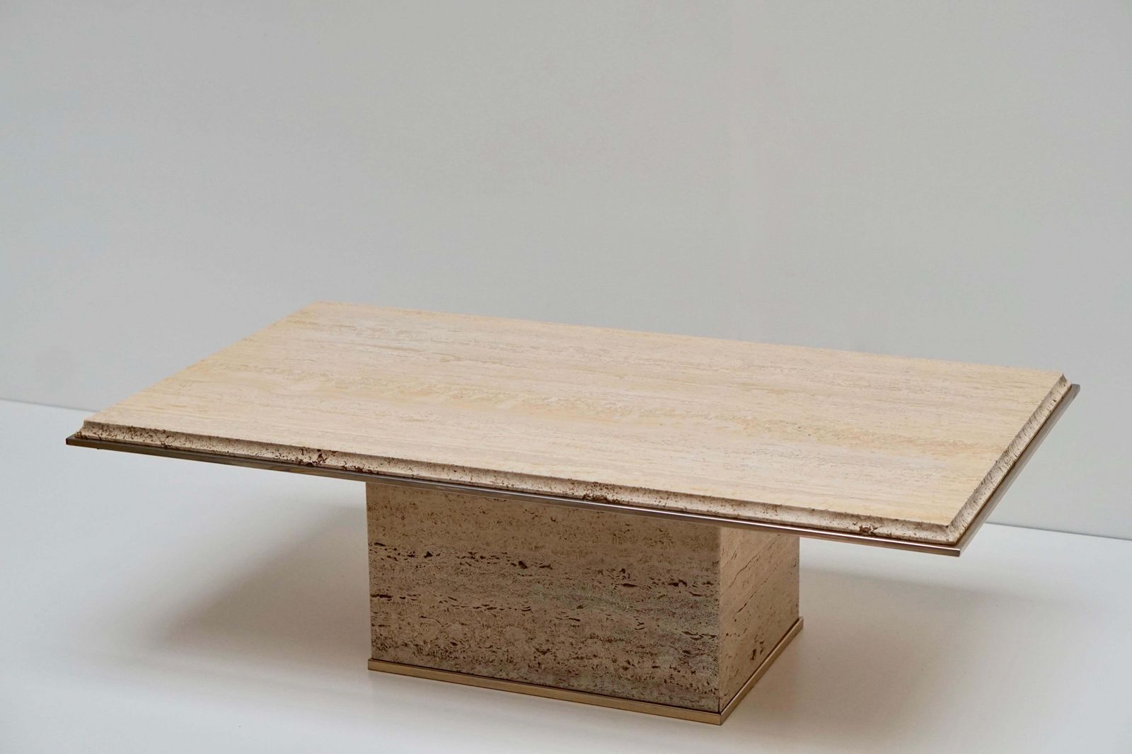 Travertine Gilt Brass Coffee Table, Italy, 1970s photo 1700.0