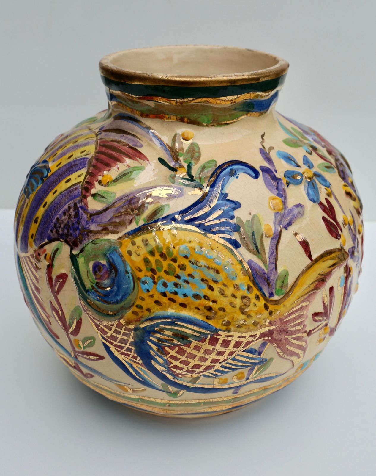 Large Modern Art Deco Vase With Fish Flowers And Plants photo furniture