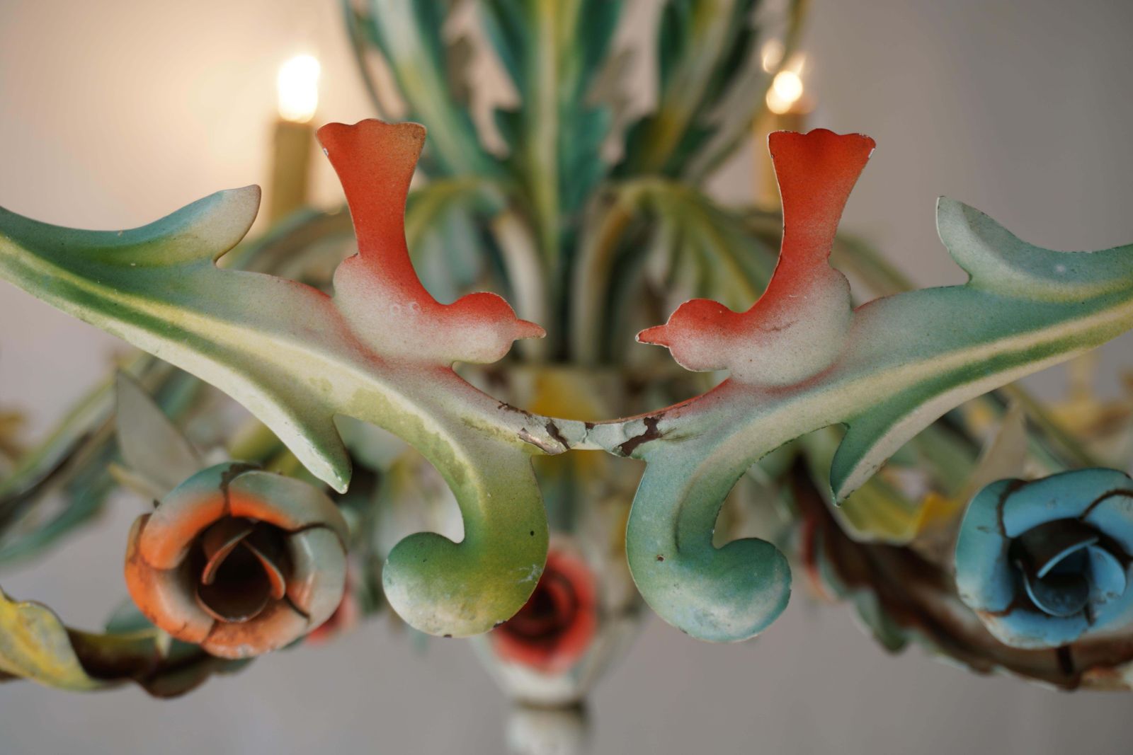 photo buy Large Polychrome Painted Metal Chandelier With Flowers And Birds