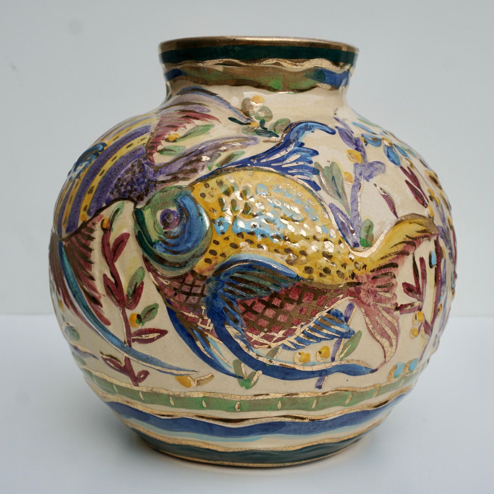 photo furniture Large Modern Art Deco Vase With Fish Flowers And Plants