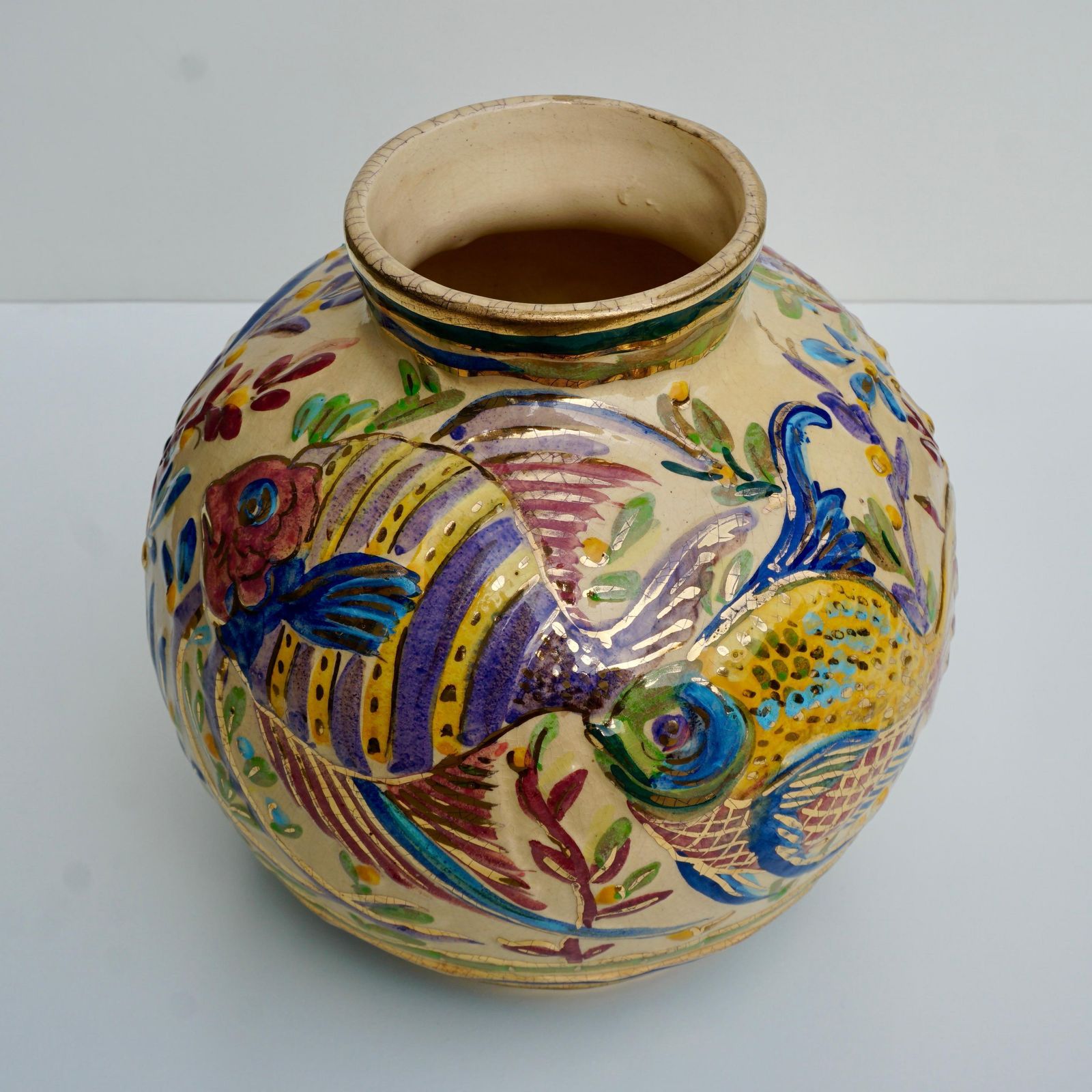 Home Decor Large Modern Art Deco Vase With Fish Flowers And Plants photo